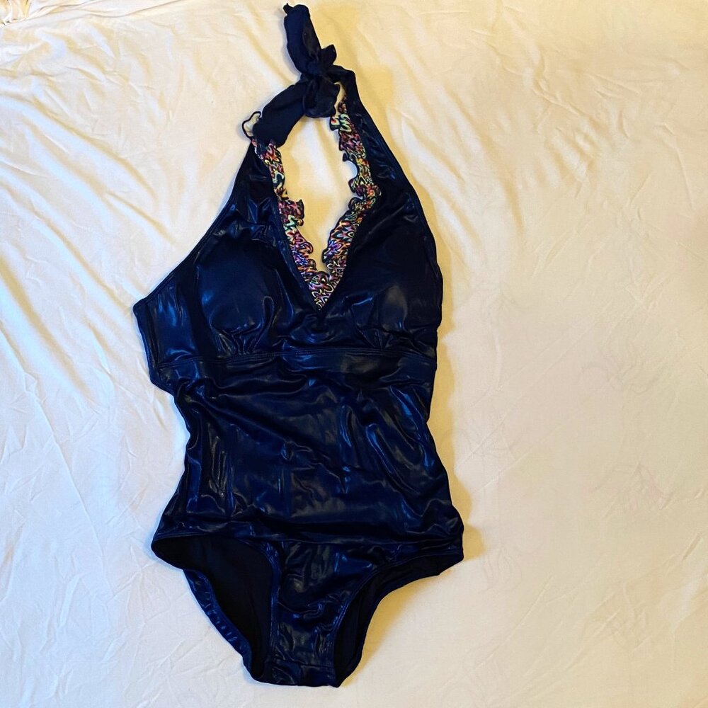 Belafigura Blue One-piece Halter-Top Swimwear